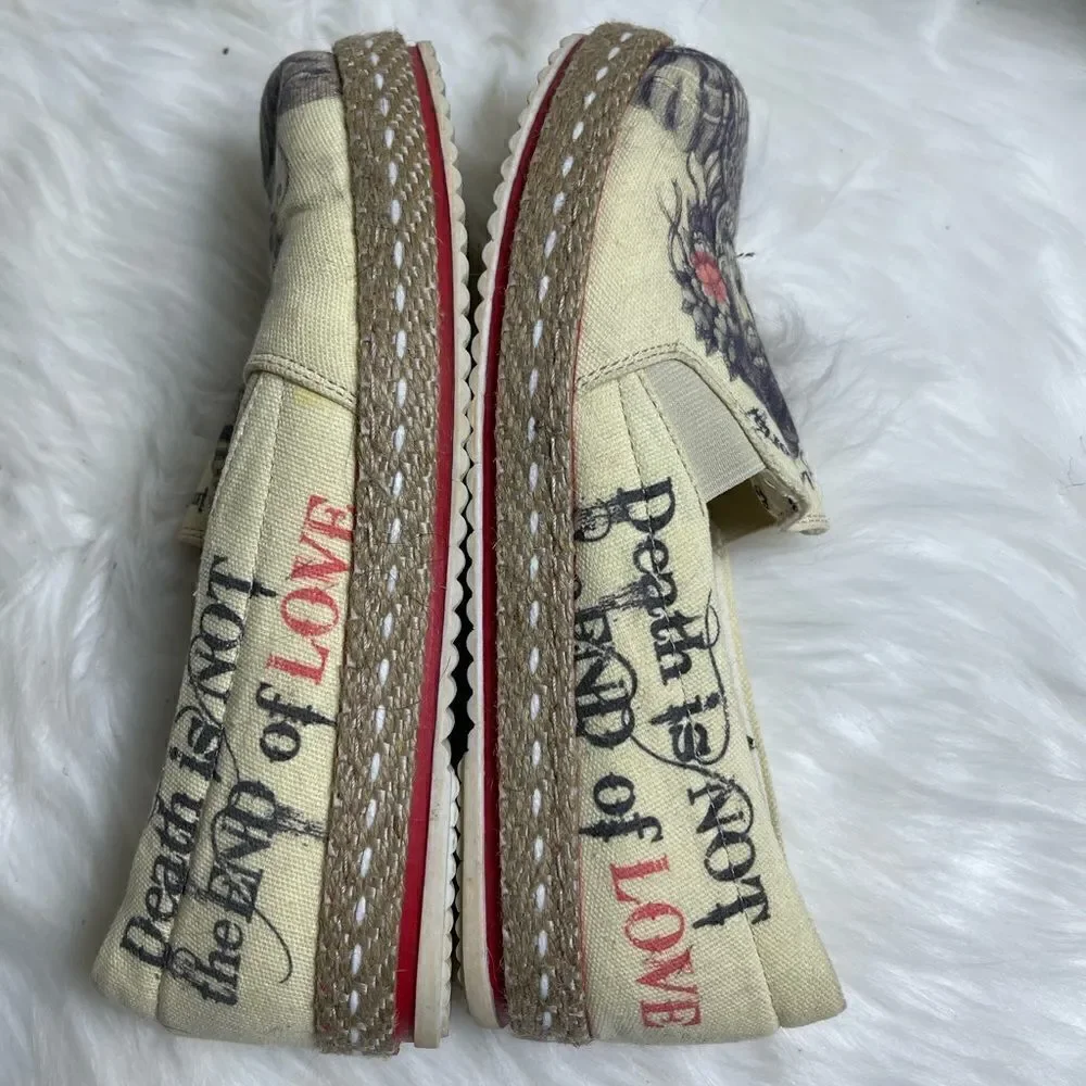 Goby beige canvas skulls print espadrilles slip on loafers Size EUR 37